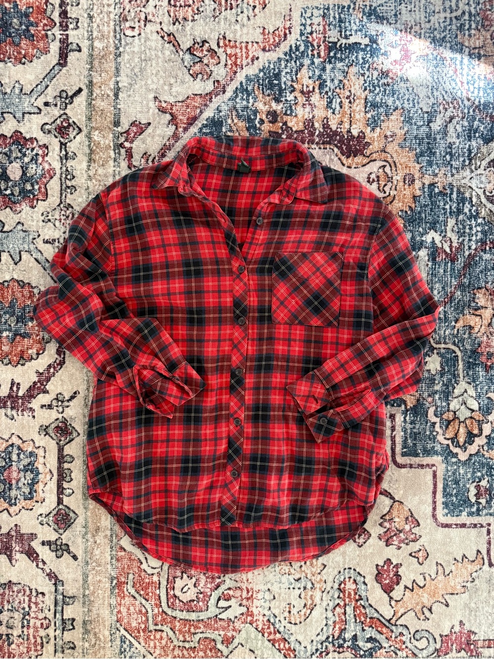 wild fable oversized Red and Black Plaid Button-Down Shirt